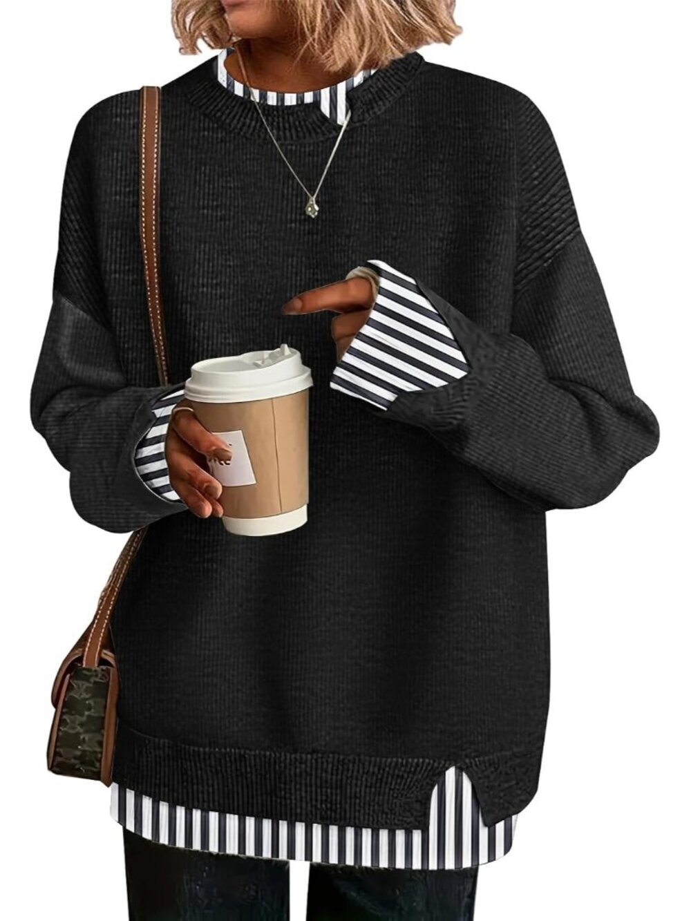 Fashionable Striped Black Oversized Sweater - Cozy & Versatile for All Seasons